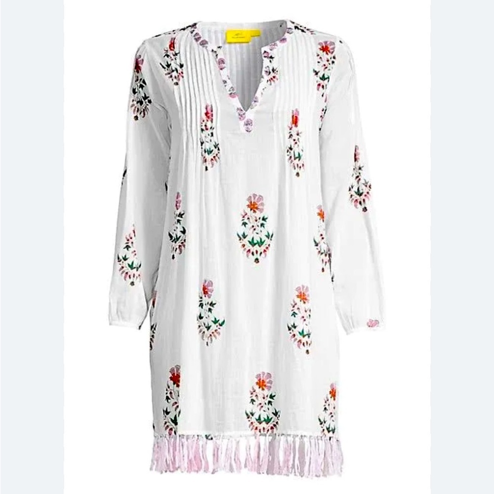 ROLLER RABBIT Pink White Fringe Arelle Ziva Tunic Top $148 Retail SIZE MEDIUM - Picture 2 of 12